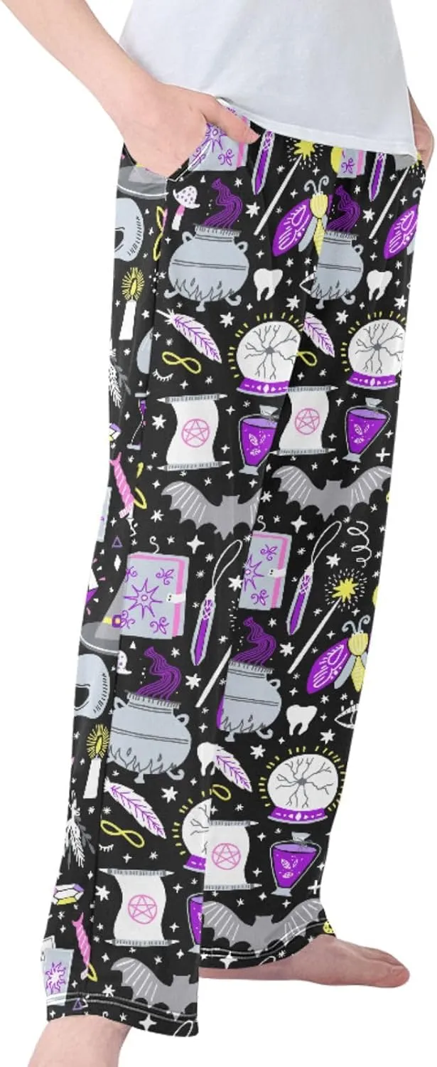 Pigsaly Boys' Pants Magic Witch Bats Moon Long Bottoms Gold Stars Skull Jogger Pants Elastic Waist Trousers With Pockets S
