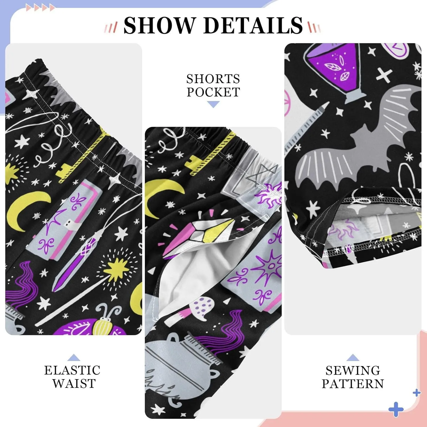 Pigsaly Boys' Pants Magic Witch Bats Moon Long Bottoms Gold Stars Skull Jogger Pants Elastic Waist Trousers With Pockets S