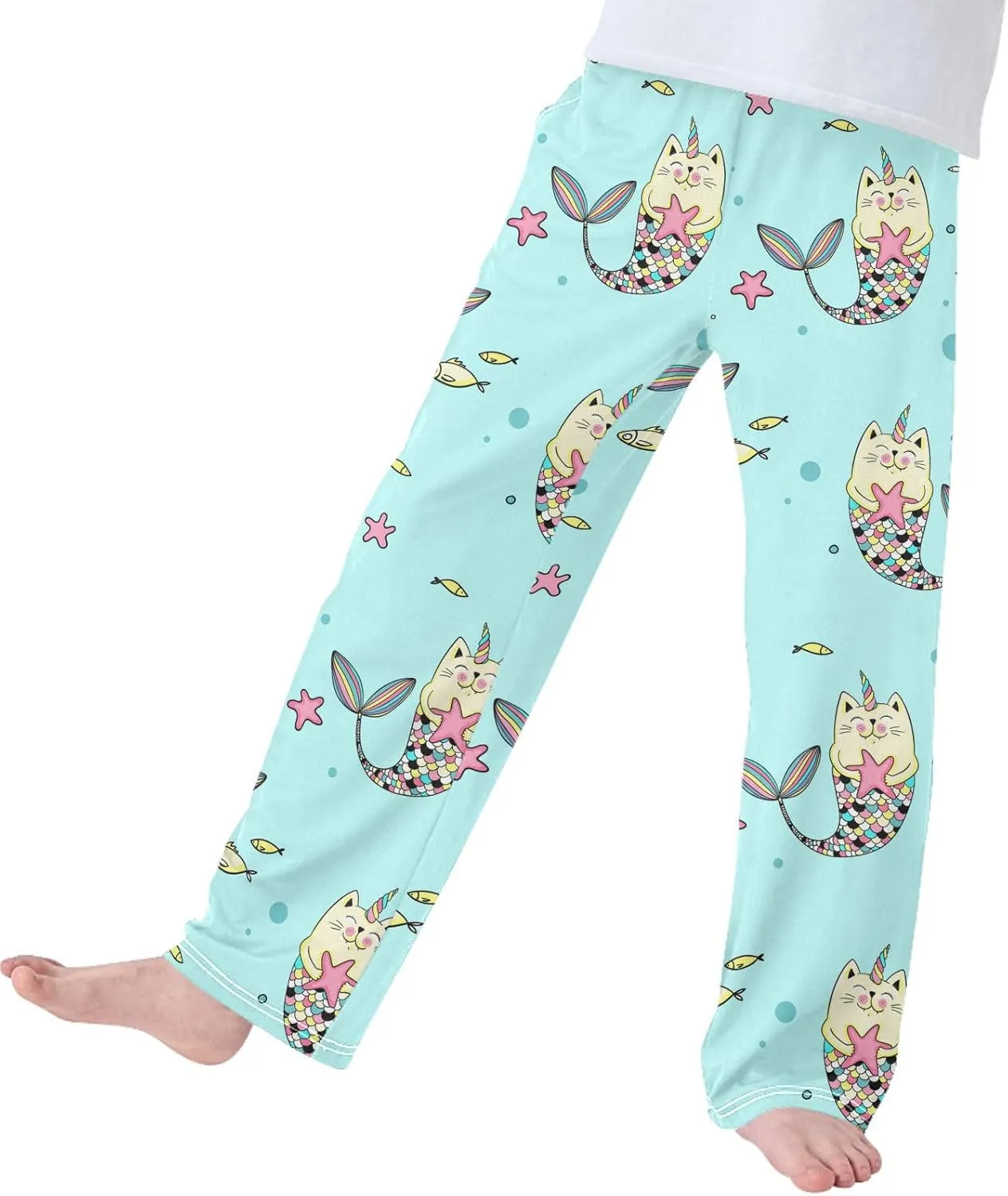 Pigsaly Boys' Pants Mermaid Cat Fish Scale Star Long Bottoms Star Sea Unicorn Jogger Pants Elastic Waist Trousers S
