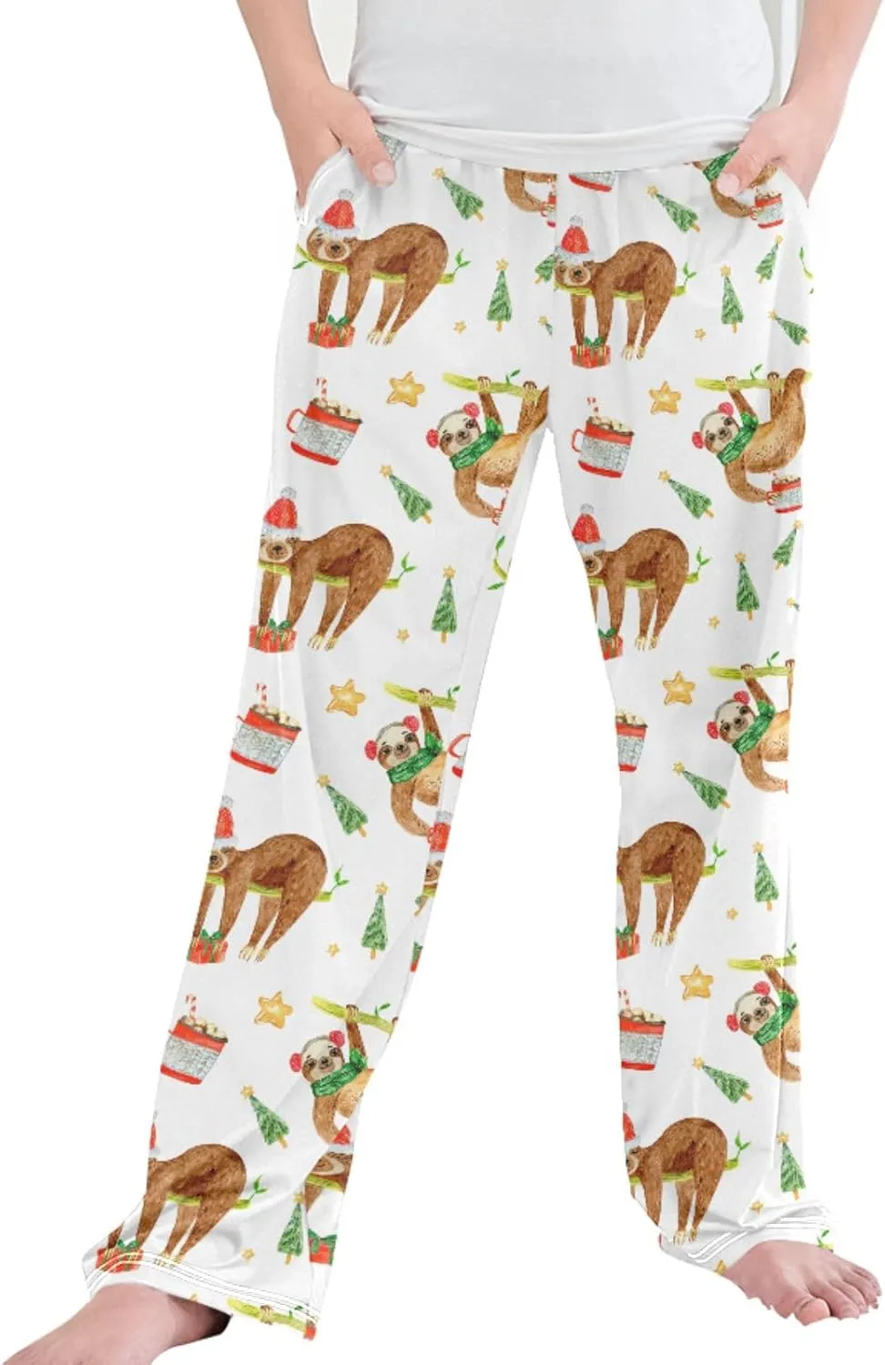 Pigsaly Boys' Pants Merry Christmas Sloth Long Bottoms New Year Xmas Tree Star Jogger Pants Elastic Waist Trousers Pockets S
