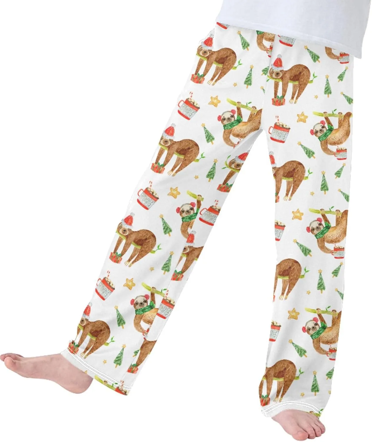 Pigsaly Boys' Pants Merry Christmas Sloth Long Bottoms New Year Xmas Tree Star Jogger Pants Elastic Waist Trousers Pockets S