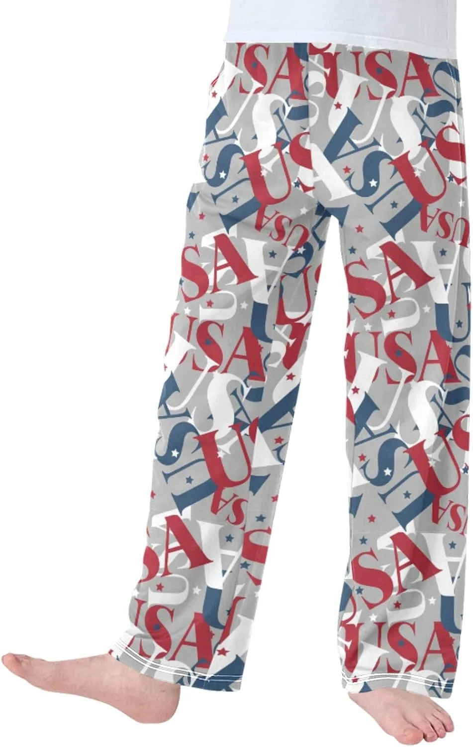 Pigsaly Boys' Pants National Patriotic USA Flag Long Bottoms Red Blue Stars Jogger Pants Elastic Waist Trousers Pockets S