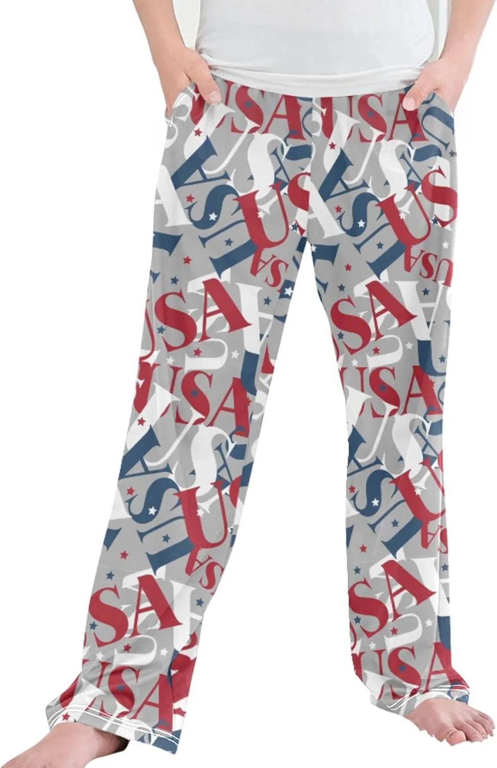 Pigsaly Boys' Pants National Patriotic USA Flag Long Bottoms Red Blue Stars Jogger Pants Elastic Waist Trousers Pockets S
