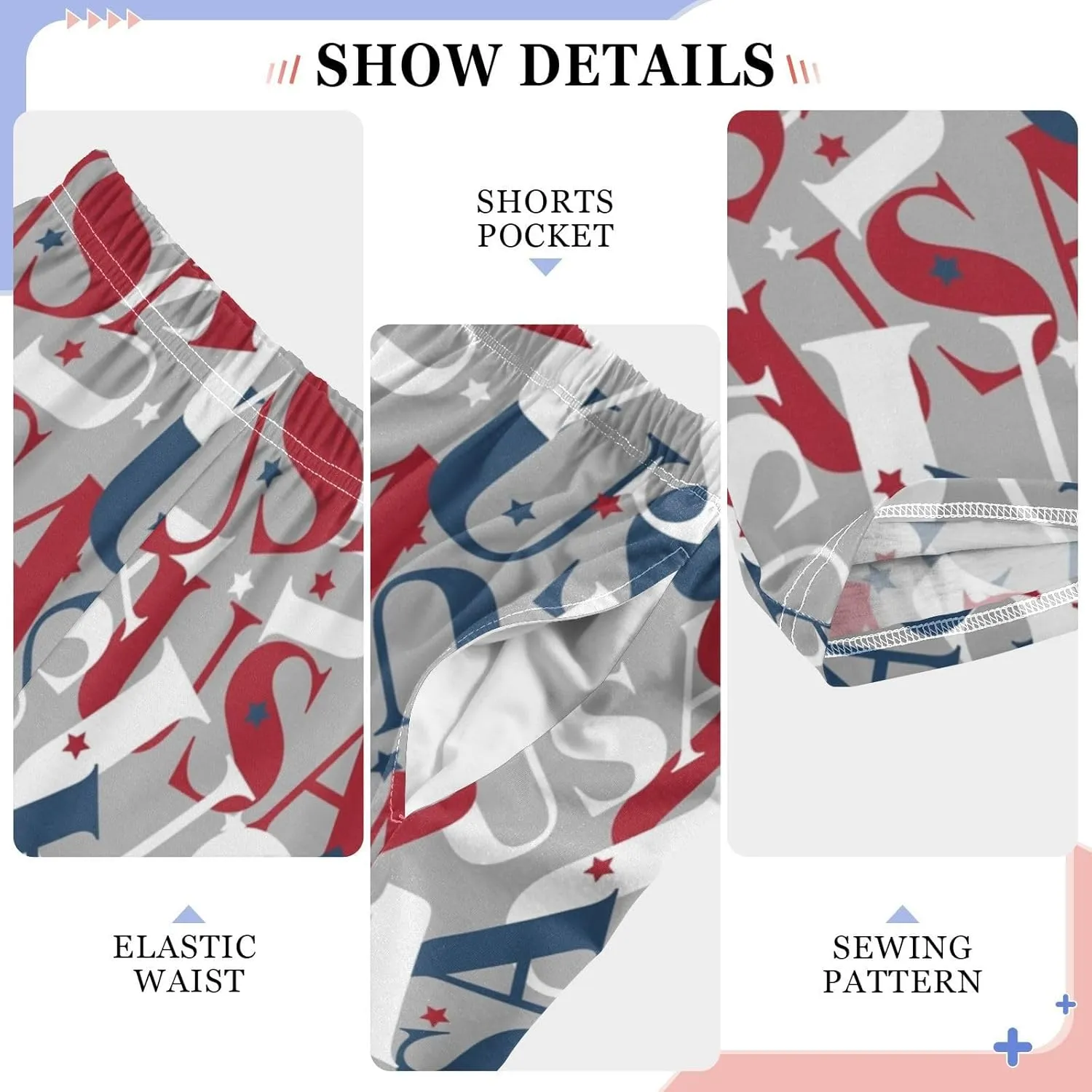 Pigsaly Boys' Pants National Patriotic USA Flag Long Bottoms Red Blue Stars Jogger Pants Elastic Waist Trousers Pockets S
