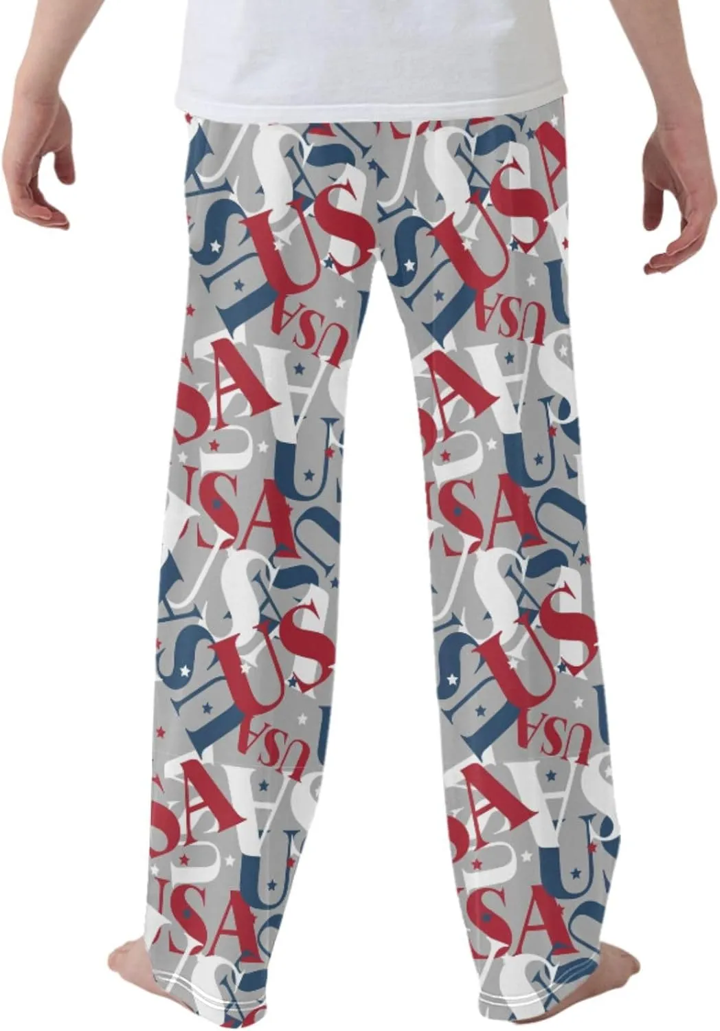 Pigsaly Boys' Pants National Patriotic USA Flag Long Bottoms Red Blue Stars Jogger Pants Elastic Waist Trousers Pockets S