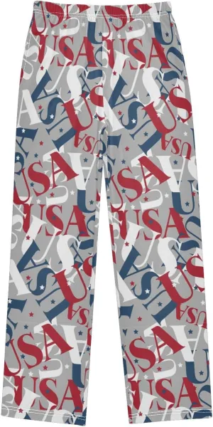 Pigsaly Boys' Pants National Patriotic USA Flag Long Bottoms Red Blue Stars Jogger Pants Elastic Waist Trousers Pockets S