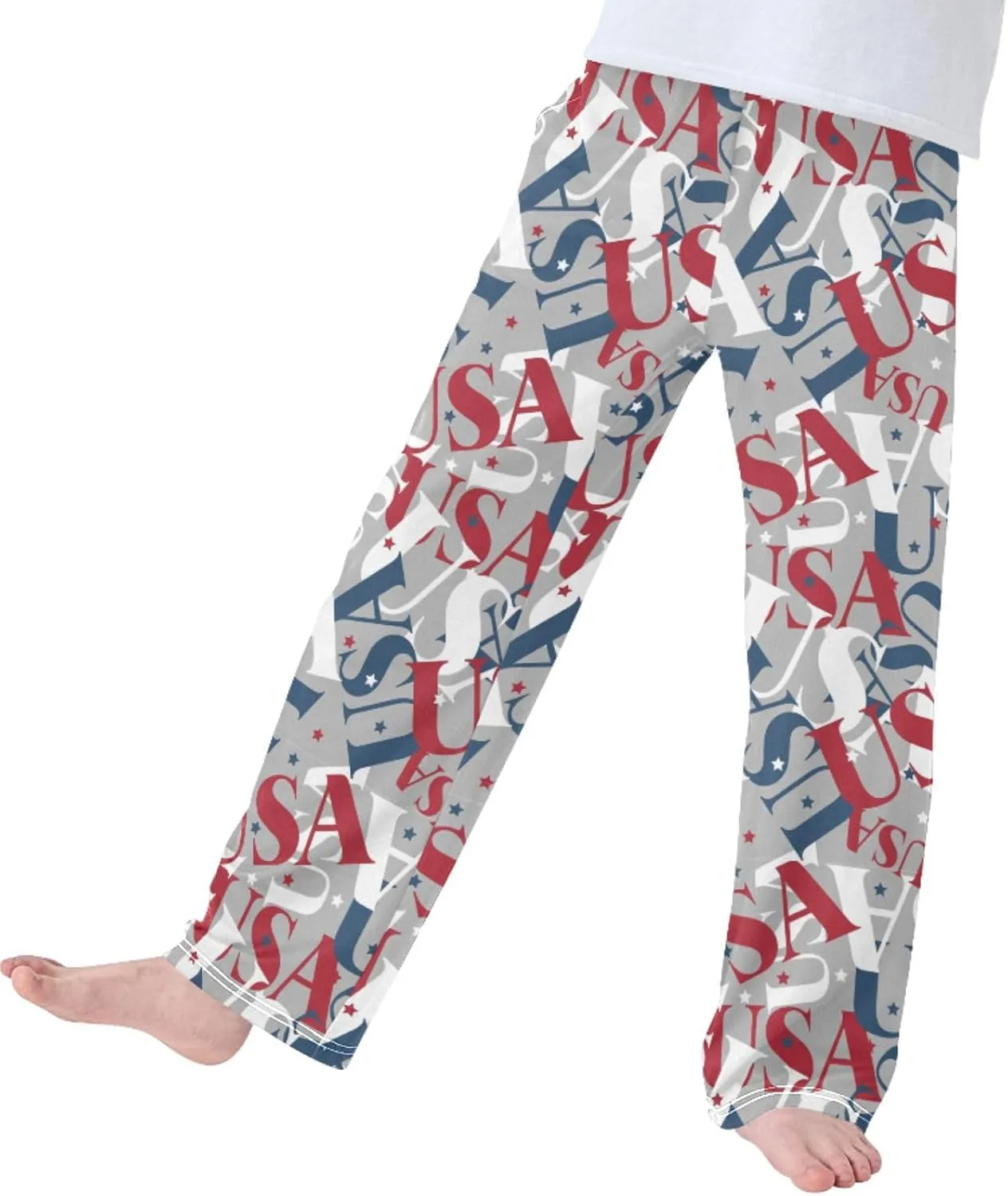 Pigsaly Boys' Pants National Patriotic USA Flag Long Bottoms Red Blue Stars Jogger Pants Elastic Waist Trousers Pockets S