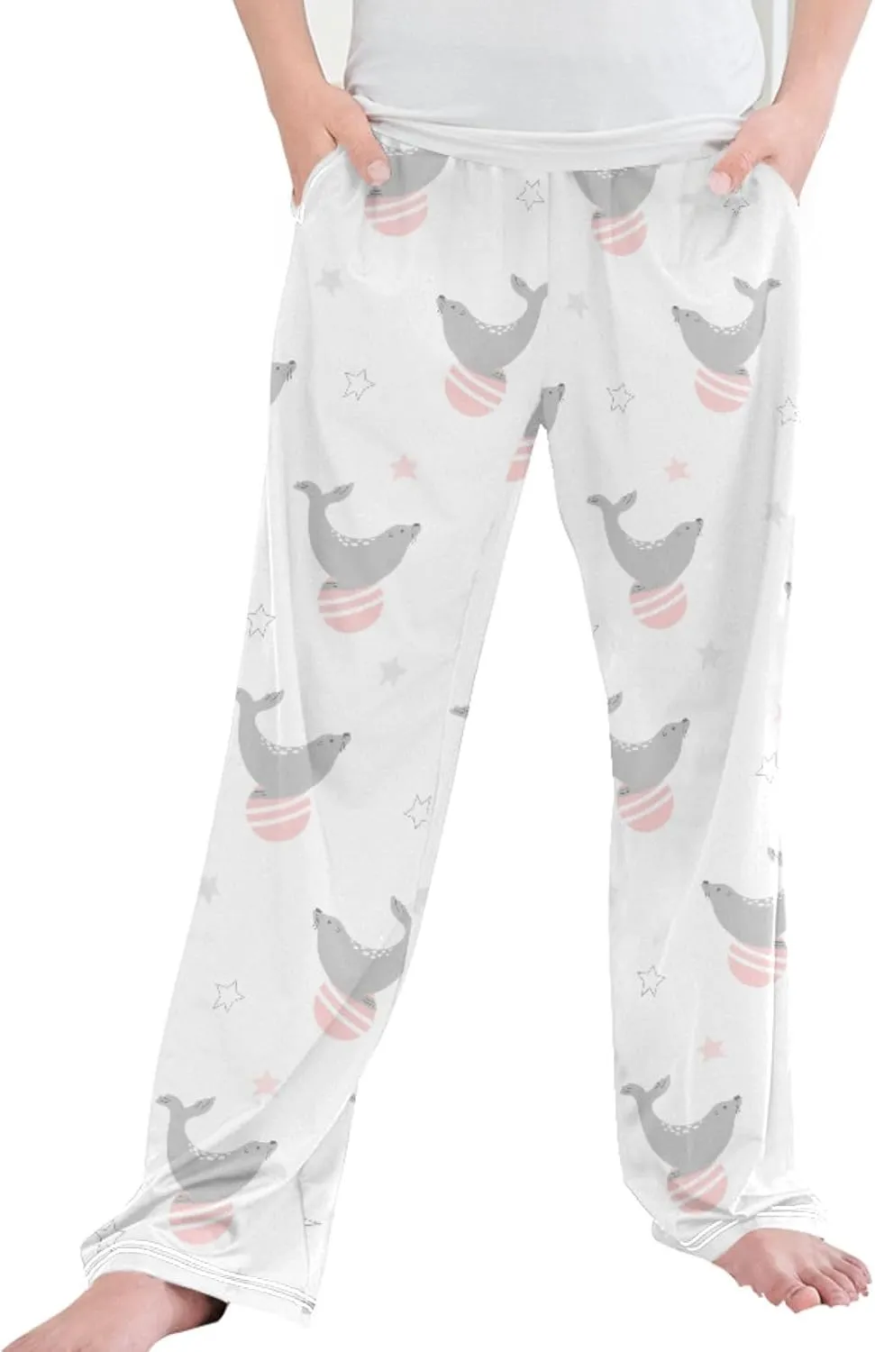Pigsaly Boys' Pants Pink Ball Circus Seal Long Bottoms Stars Cute Animals Jogger Pants Elastic Waist Trousers With Pockets S