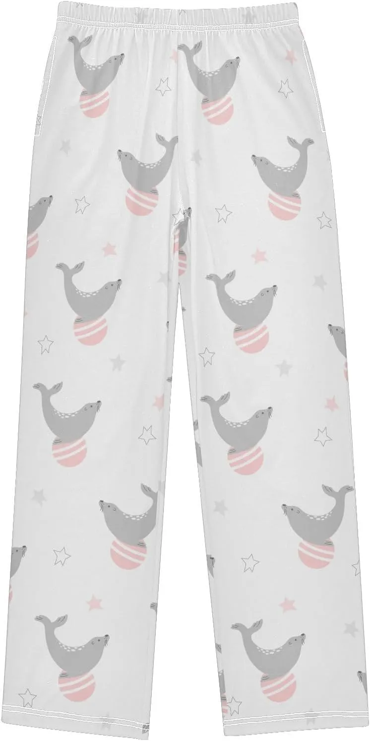 Pigsaly Boys' Pants Pink Ball Circus Seal Long Bottoms Stars Cute Animals Jogger Pants Elastic Waist Trousers With Pockets S