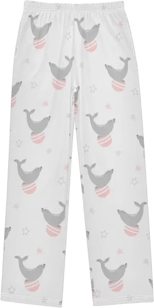 Pigsaly Boys' Pants Pink Ball Circus Seal Long Bottoms Stars Cute Animals Jogger Pants Elastic Waist Trousers With Pockets S