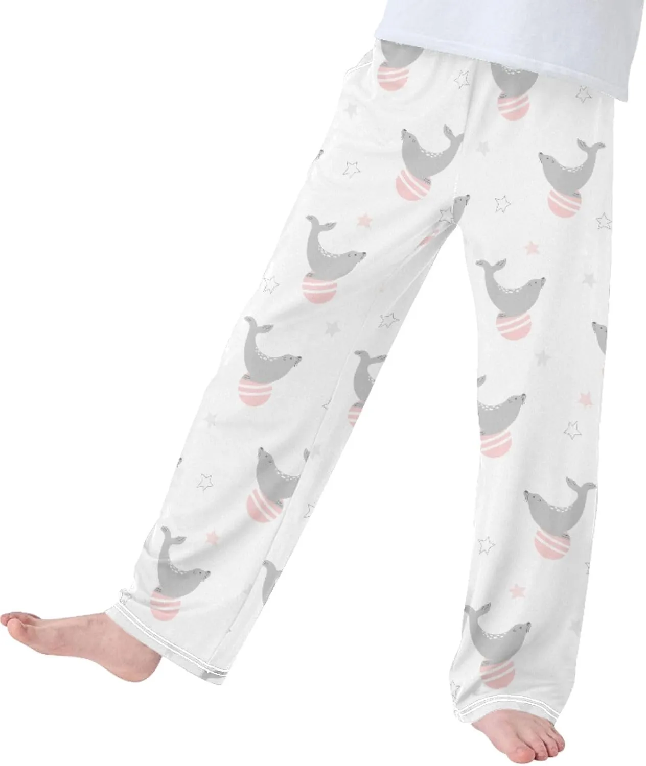 Pigsaly Boys' Pants Pink Ball Circus Seal Long Bottoms Stars Cute Animals Jogger Pants Elastic Waist Trousers With Pockets S