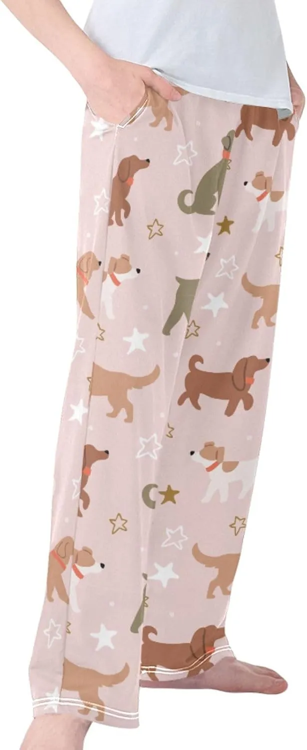 Pigsaly Boys' Pants Pink Stars Cute Dogs Long Bottoms Brown Puppy Jogger Pants Elastic Waist Trousers With Pockets S