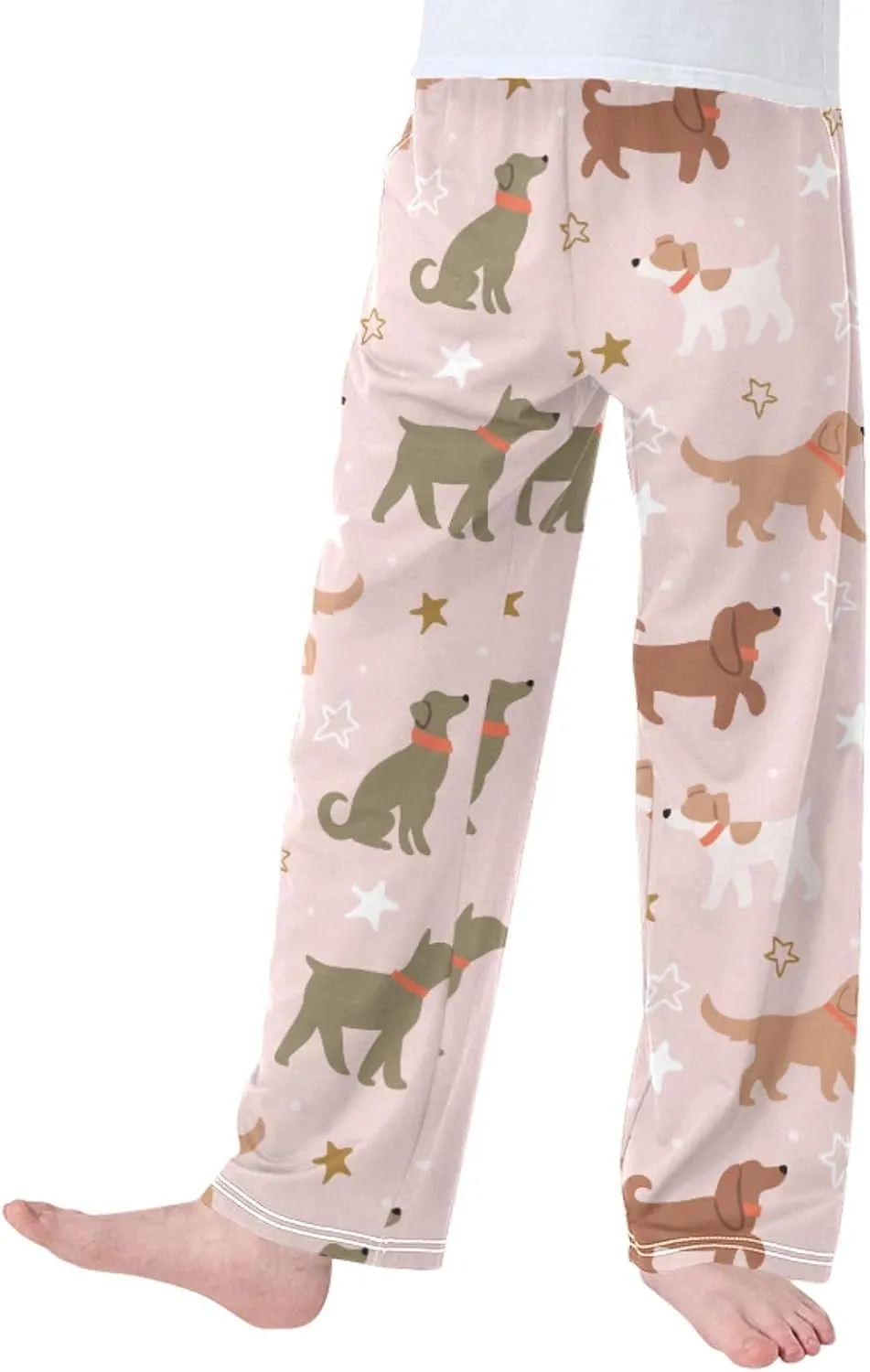 Pigsaly Boys' Pants Pink Stars Cute Dogs Long Bottoms Brown Puppy Jogger Pants Elastic Waist Trousers With Pockets S