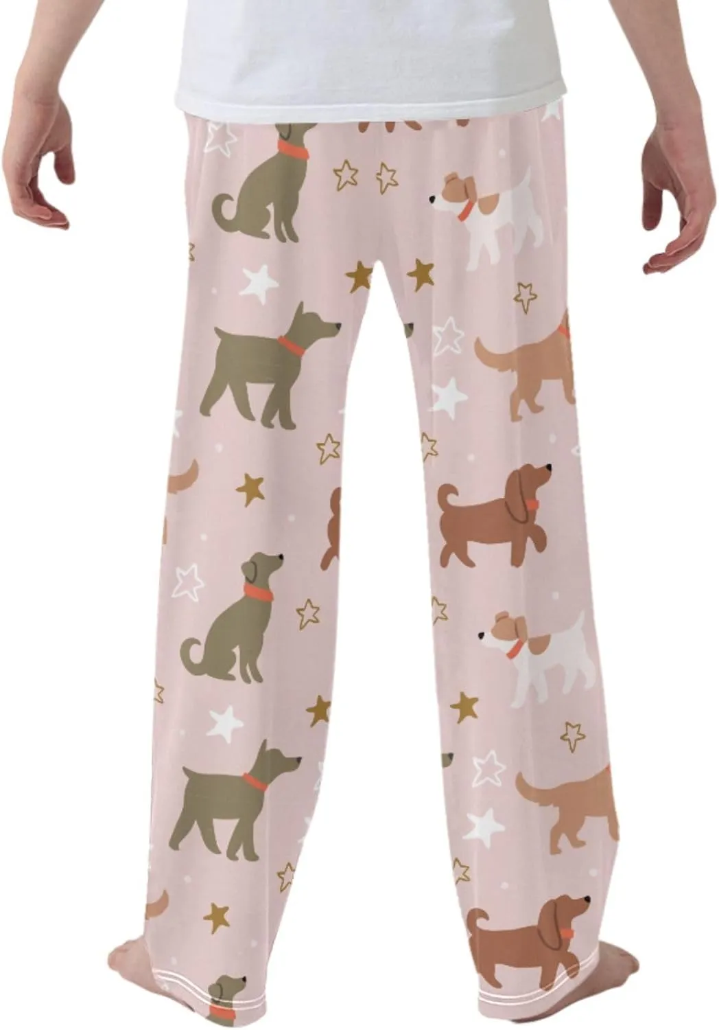 Pigsaly Boys' Pants Pink Stars Cute Dogs Long Bottoms Brown Puppy Jogger Pants Elastic Waist Trousers With Pockets S