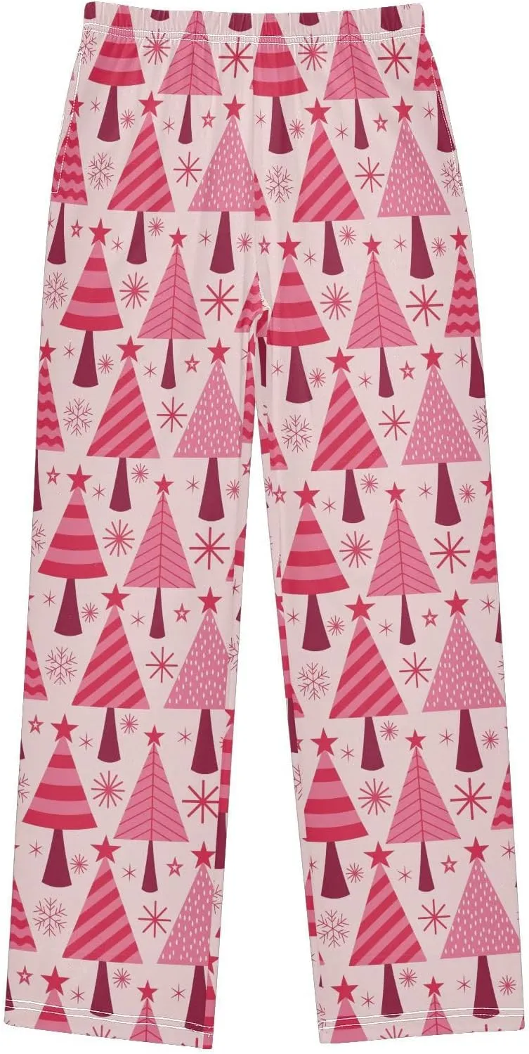 Pigsaly Boys' Pants Pinkred Christmas Trees Long Bottoms Stars Snowflakes Jogger Pants Elastic Waist Trousers with Pockets S