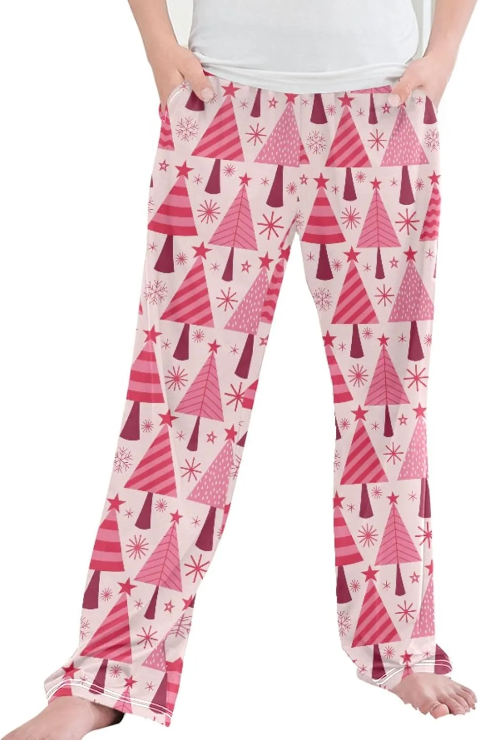 Pigsaly Boys' Pants Pinkred Christmas Trees Long Bottoms Stars Snowflakes Jogger Pants Elastic Waist Trousers with Pockets S