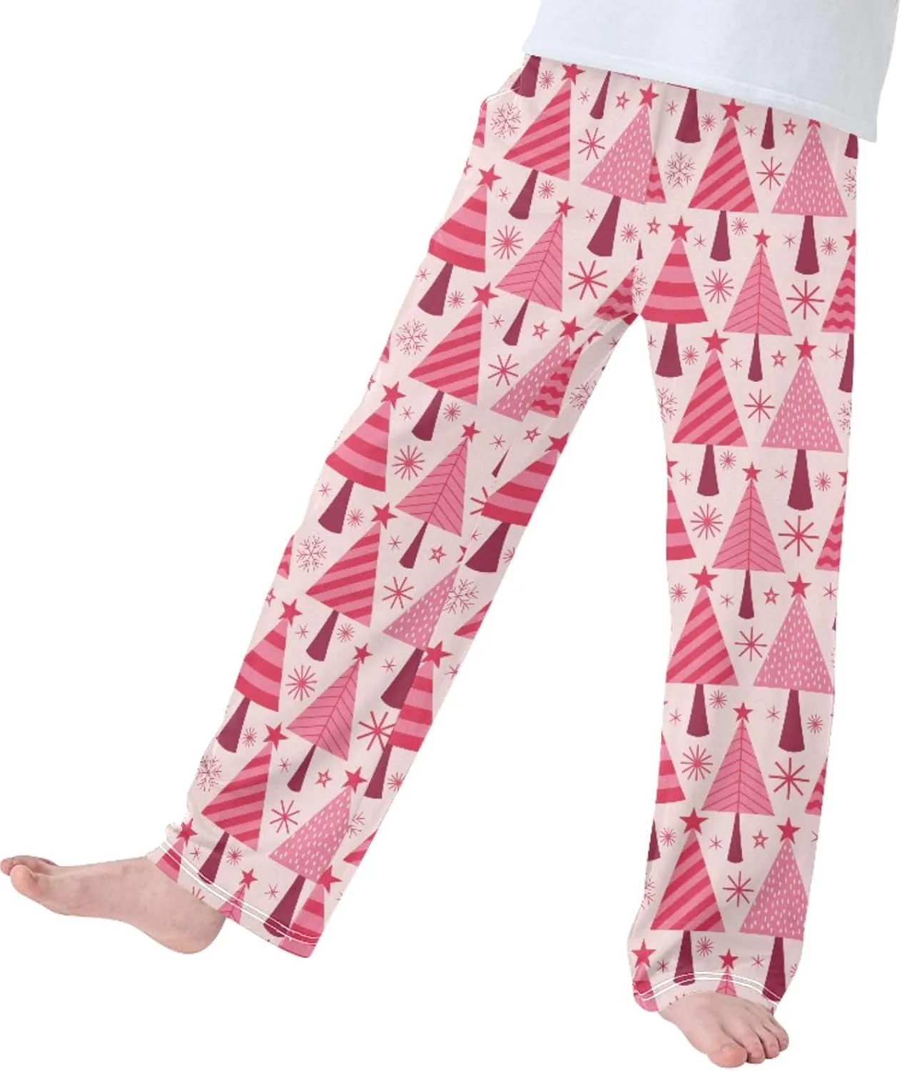 Pigsaly Boys' Pants Pinkred Christmas Trees Long Bottoms Stars Snowflakes Jogger Pants Elastic Waist Trousers with Pockets S