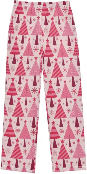 Pigsaly Boys' Pants Pinkred Christmas Trees Long Bottoms Stars Snowflakes Jogger Pants Elastic Waist Trousers with Pockets S