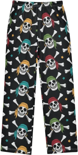 Pigsaly Boys' Pants Pirates Colorful Skulls Long Bottoms Yellow Red Stars Jogger Pants Elastic Waist Trousers With Pockets S