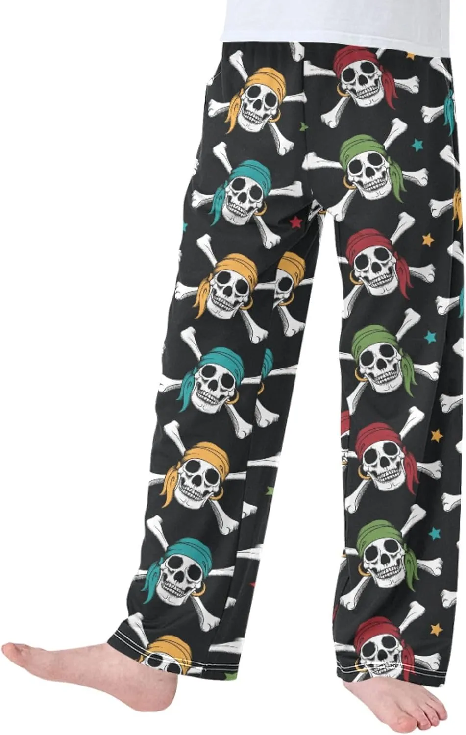 Pigsaly Boys' Pants Pirates Colorful Skulls Long Bottoms Yellow Red Stars Jogger Pants Elastic Waist Trousers With Pockets S