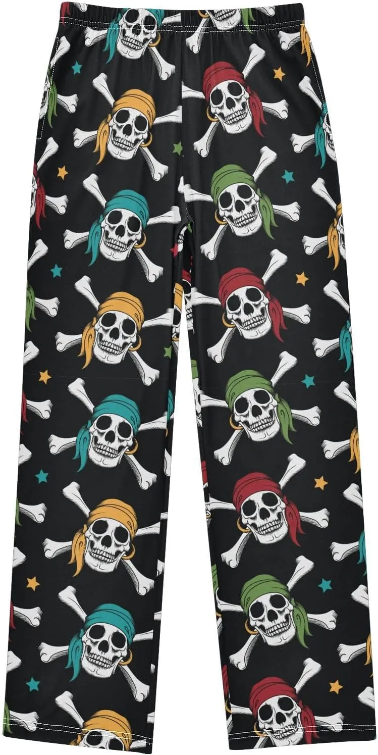 Pigsaly Boys' Pants Pirates Colorful Skulls Long Bottoms Yellow Red Stars Jogger Pants Elastic Waist Trousers With Pockets S