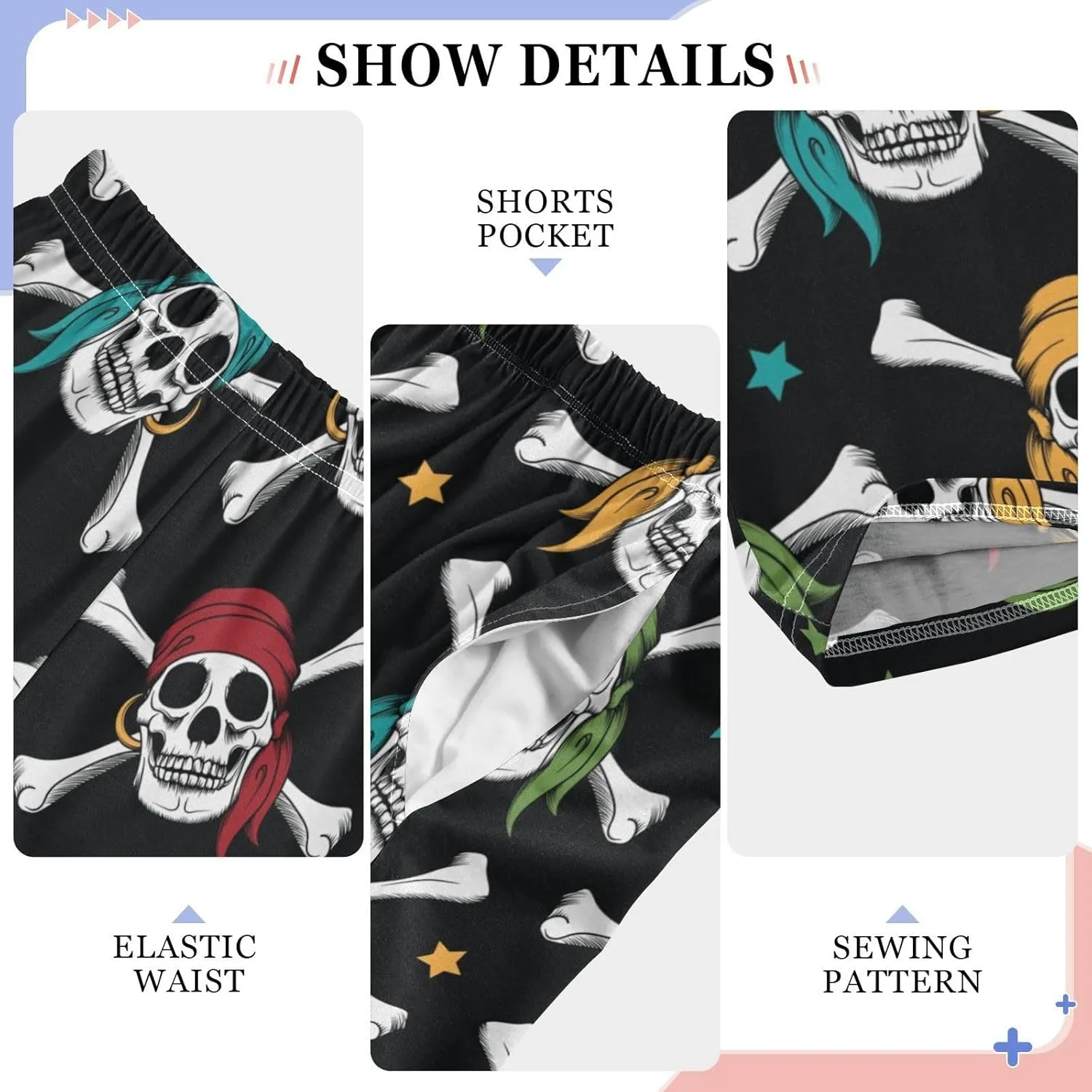 Pigsaly Boys' Pants Pirates Colorful Skulls Long Bottoms Yellow Red Stars Jogger Pants Elastic Waist Trousers With Pockets S