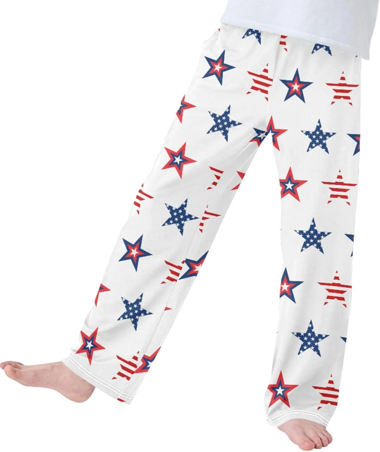 Pigsaly Boys' Pants Red Blue USA Flag Long Bottoms American Stars Stripes Jogger Pants Elastic Waist Trousers Pockets S