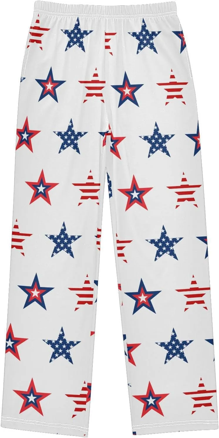 Pigsaly Boys' Pants Red Blue USA Flag Long Bottoms American Stars Stripes Jogger Pants Elastic Waist Trousers Pockets S