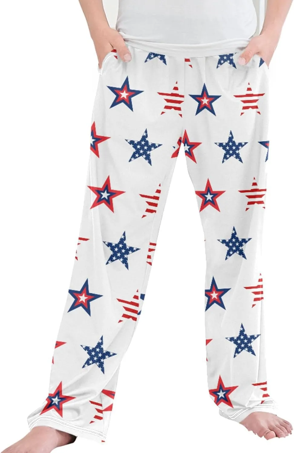 Pigsaly Boys' Pants Red Blue USA Flag Long Bottoms American Stars Stripes Jogger Pants Elastic Waist Trousers Pockets S