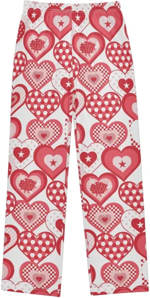 Pigsaly Boys' Pants Red Heart Plaid Long Bottoms Stars Flower Jogger Pants Elastic Waist Trousers With Pockets S
