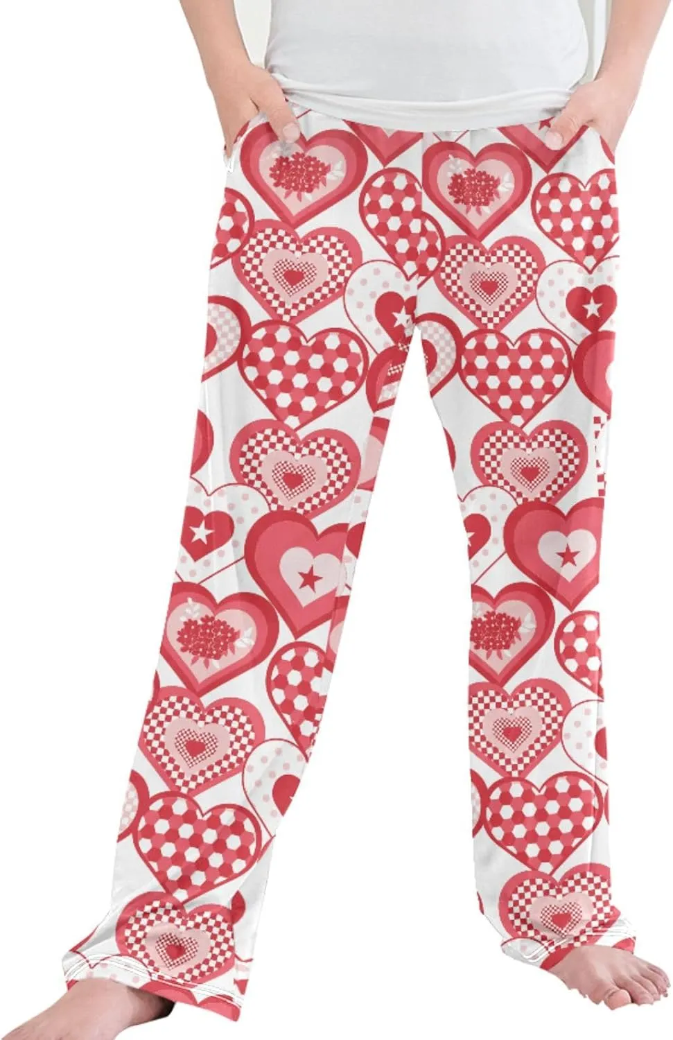 Pigsaly Boys' Pants Red Heart Plaid Long Bottoms Stars Flower Jogger Pants Elastic Waist Trousers With Pockets S