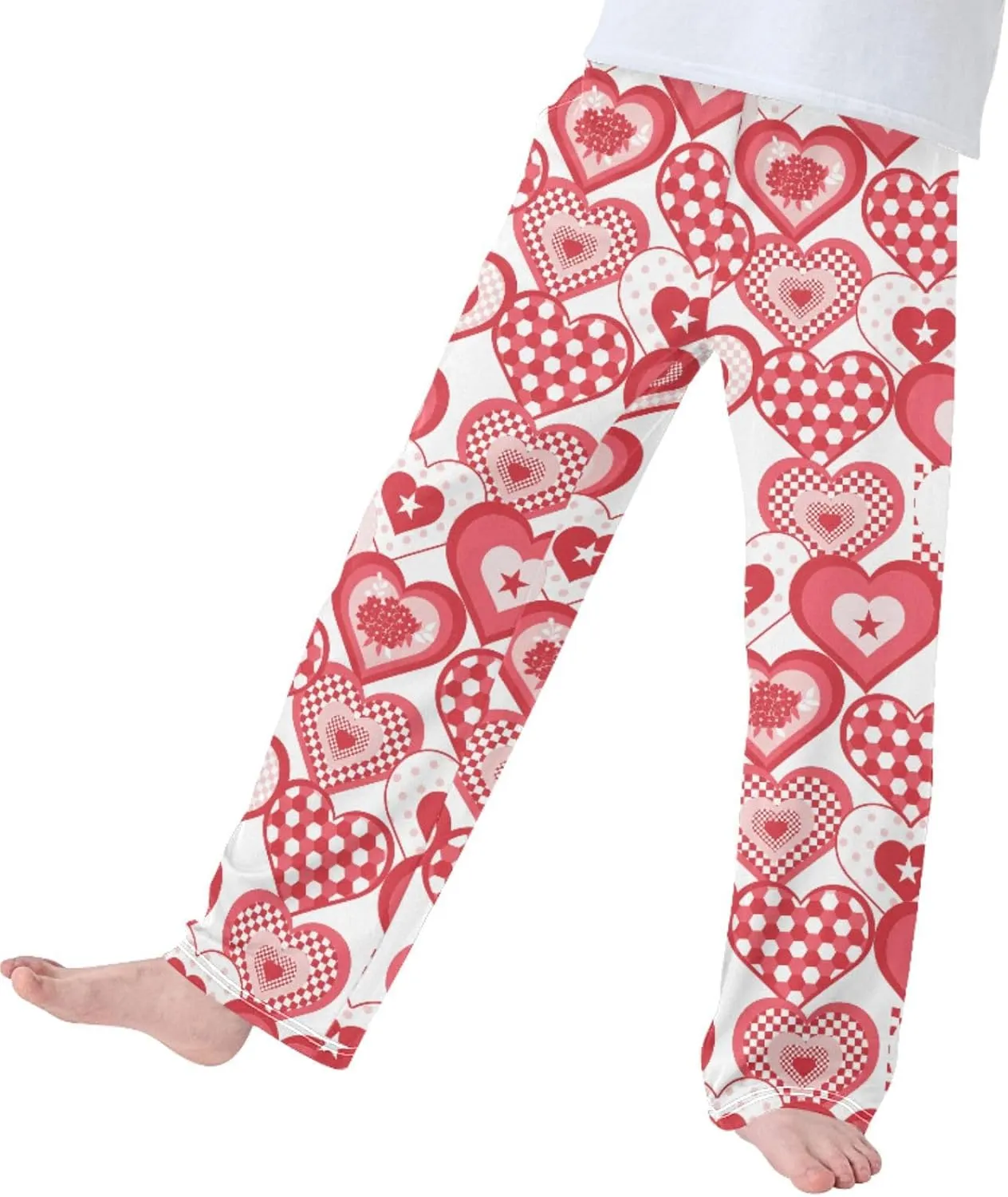 Pigsaly Boys' Pants Red Heart Plaid Long Bottoms Stars Flower Jogger Pants Elastic Waist Trousers With Pockets S