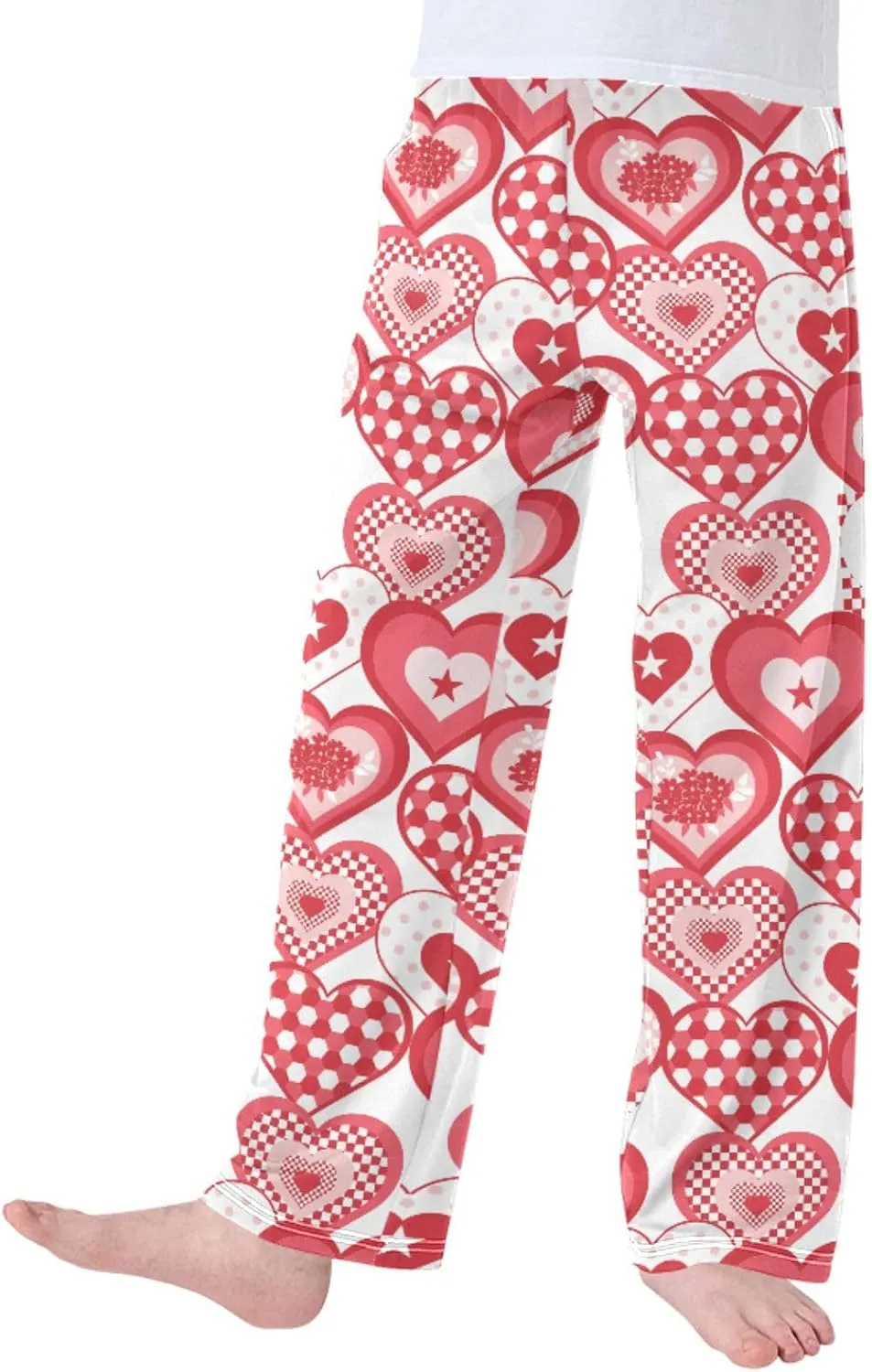 Pigsaly Boys' Pants Red Heart Plaid Long Bottoms Stars Flower Jogger Pants Elastic Waist Trousers With Pockets S