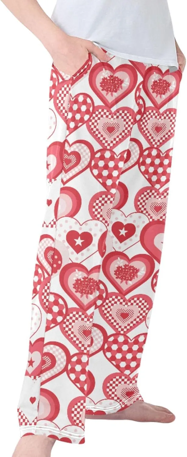 Pigsaly Boys' Pants Red Heart Plaid Long Bottoms Stars Flower Jogger Pants Elastic Waist Trousers With Pockets S