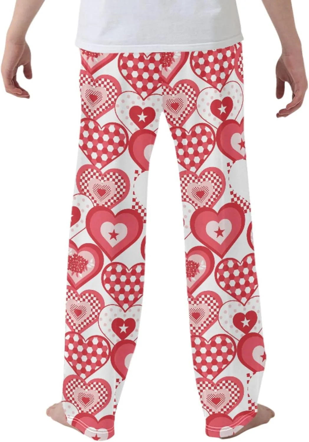 Pigsaly Boys' Pants Red Heart Plaid Long Bottoms Stars Flower Jogger Pants Elastic Waist Trousers With Pockets S