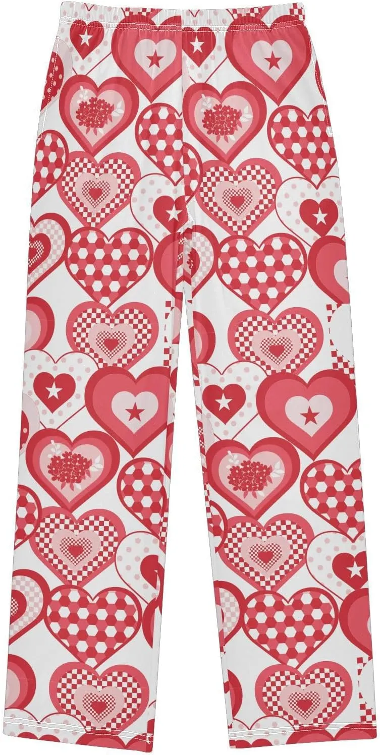 Pigsaly Boys' Pants Red Heart Plaid Long Bottoms Stars Flower Jogger Pants Elastic Waist Trousers With Pockets S