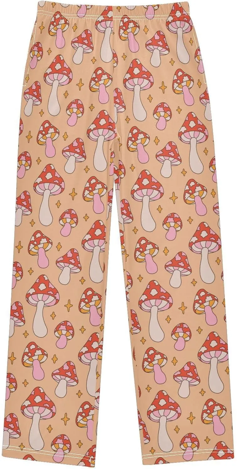 Pigsaly Boys' Pants Retro Red Mushrooms Long Bottoms Gold Stars Jogger Pants Elastic Waist Trousers with Pockets S