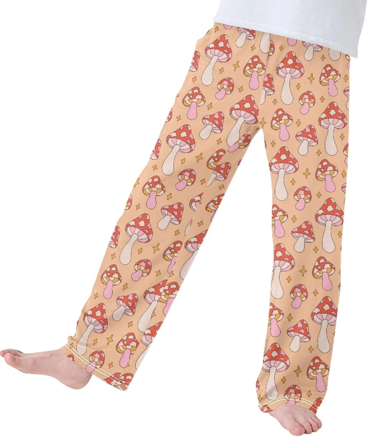 Pigsaly Boys' Pants Retro Red Mushrooms Long Bottoms Gold Stars Jogger Pants Elastic Waist Trousers with Pockets S