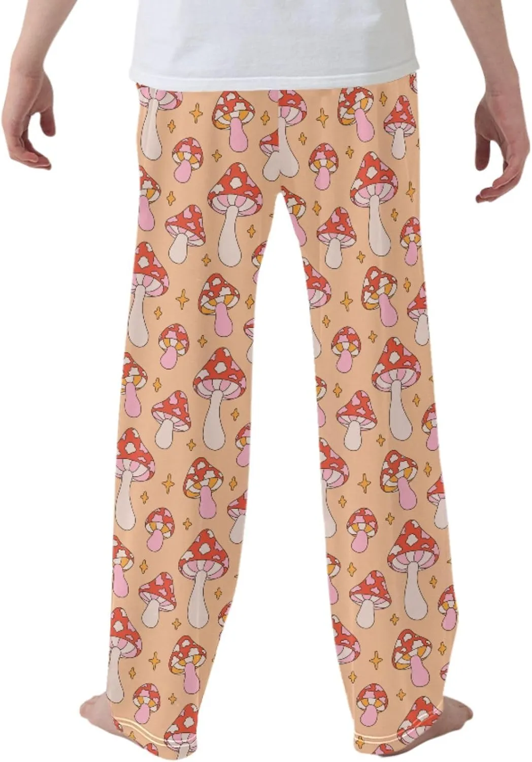 Pigsaly Boys' Pants Retro Red Mushrooms Long Bottoms Gold Stars Jogger Pants Elastic Waist Trousers with Pockets S