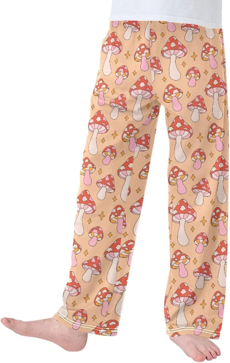 Pigsaly Boys' Pants Retro Red Mushrooms Long Bottoms Gold Stars Jogger Pants Elastic Waist Trousers with Pockets S