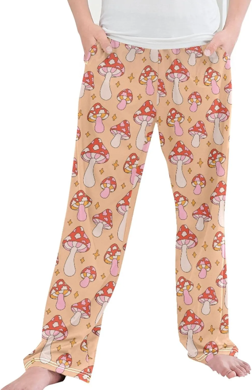 Pigsaly Boys' Pants Retro Red Mushrooms Long Bottoms Gold Stars Jogger Pants Elastic Waist Trousers with Pockets S