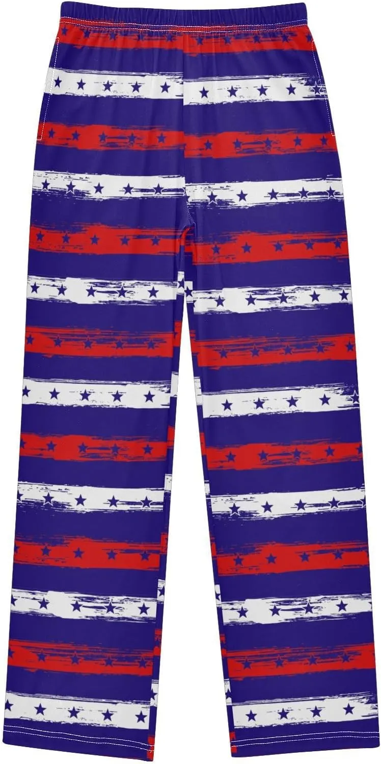 Pigsaly Boys' Pants Retro Usa Flag Independence Day Long Bottoms 4th July Stars Stripes Jogger Pants Elastic Waist Trousers S