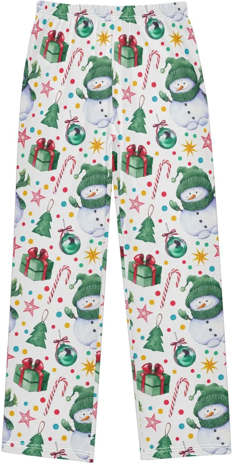 Pigsaly Boys' Pants Snowmen Candy Canes Stars Long Bottoms Gift Boxes Balls Jogger Pants Elastic Waist Trousers Pockets S