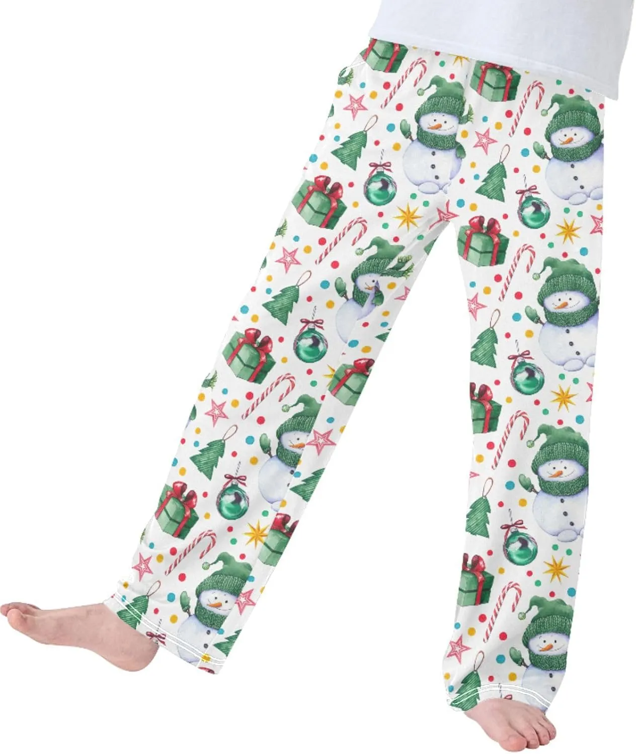 Pigsaly Boys' Pants Snowmen Candy Canes Stars Long Bottoms Gift Boxes Balls Jogger Pants Elastic Waist Trousers Pockets S