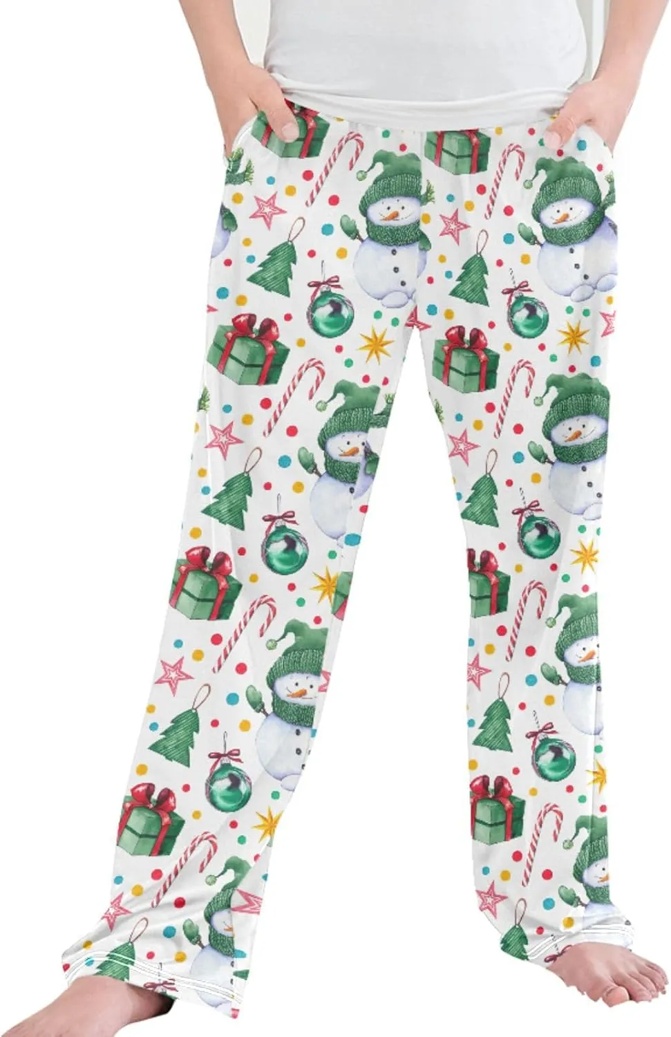 Pigsaly Boys' Pants Snowmen Candy Canes Stars Long Bottoms Gift Boxes Balls Jogger Pants Elastic Waist Trousers Pockets S