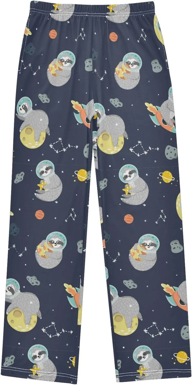 Pigsaly Boys' Pants Space Funny Sloth Stars Long Bottoms Astronaut Planets Rockets Jogger Pants Elastic Waist Trousers S
