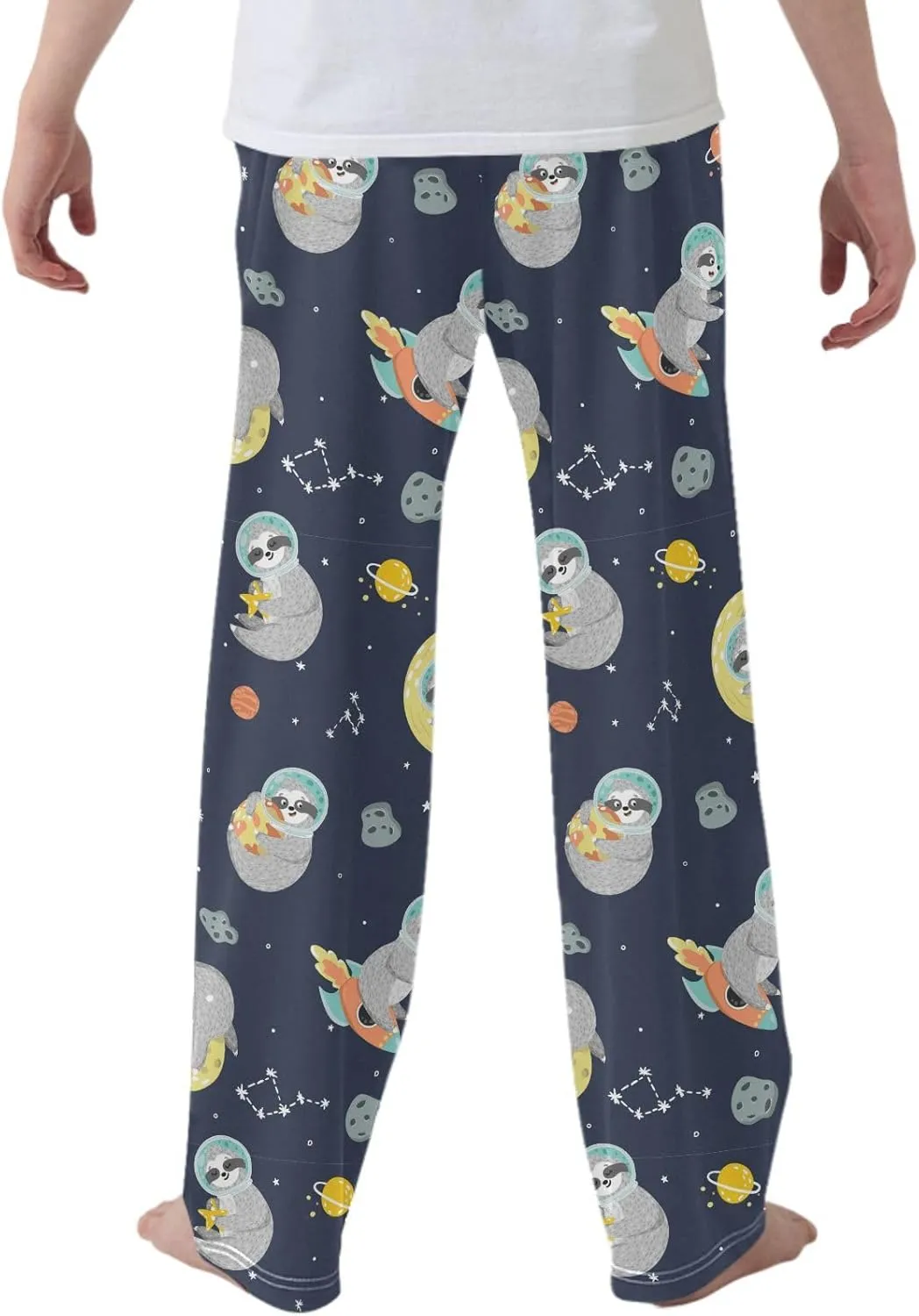 Pigsaly Boys' Pants Space Funny Sloth Stars Long Bottoms Astronaut Planets Rockets Jogger Pants Elastic Waist Trousers S