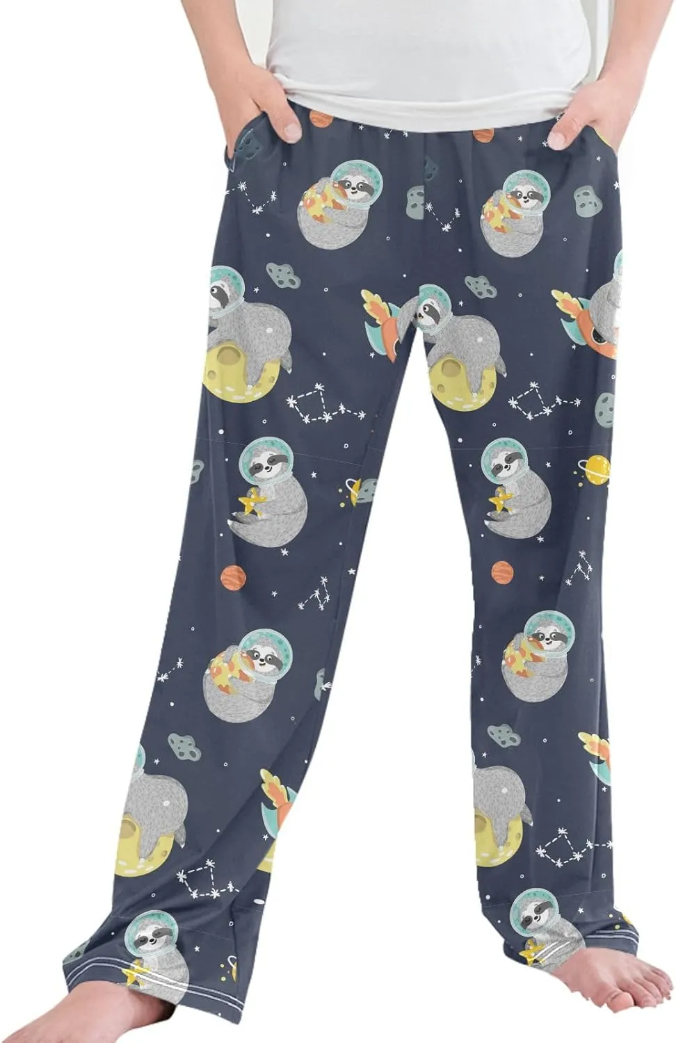 Pigsaly Boys' Pants Space Funny Sloth Stars Long Bottoms Astronaut Planets Rockets Jogger Pants Elastic Waist Trousers S