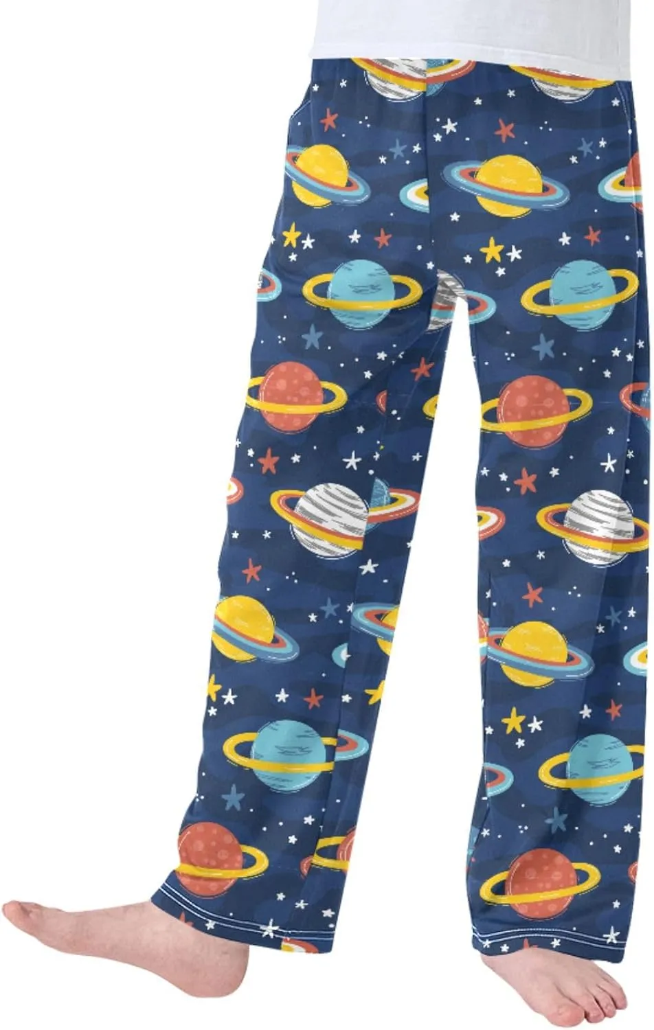 Pigsaly Boys' Pants Space Planets Stars Long Bottoms Colorful Galaxy Jogger Pants Elastic Waist Trousers with Pockets S