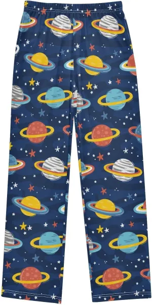 Pigsaly Boys' Pants Space Planets Stars Long Bottoms Colorful Galaxy Jogger Pants Elastic Waist Trousers with Pockets S